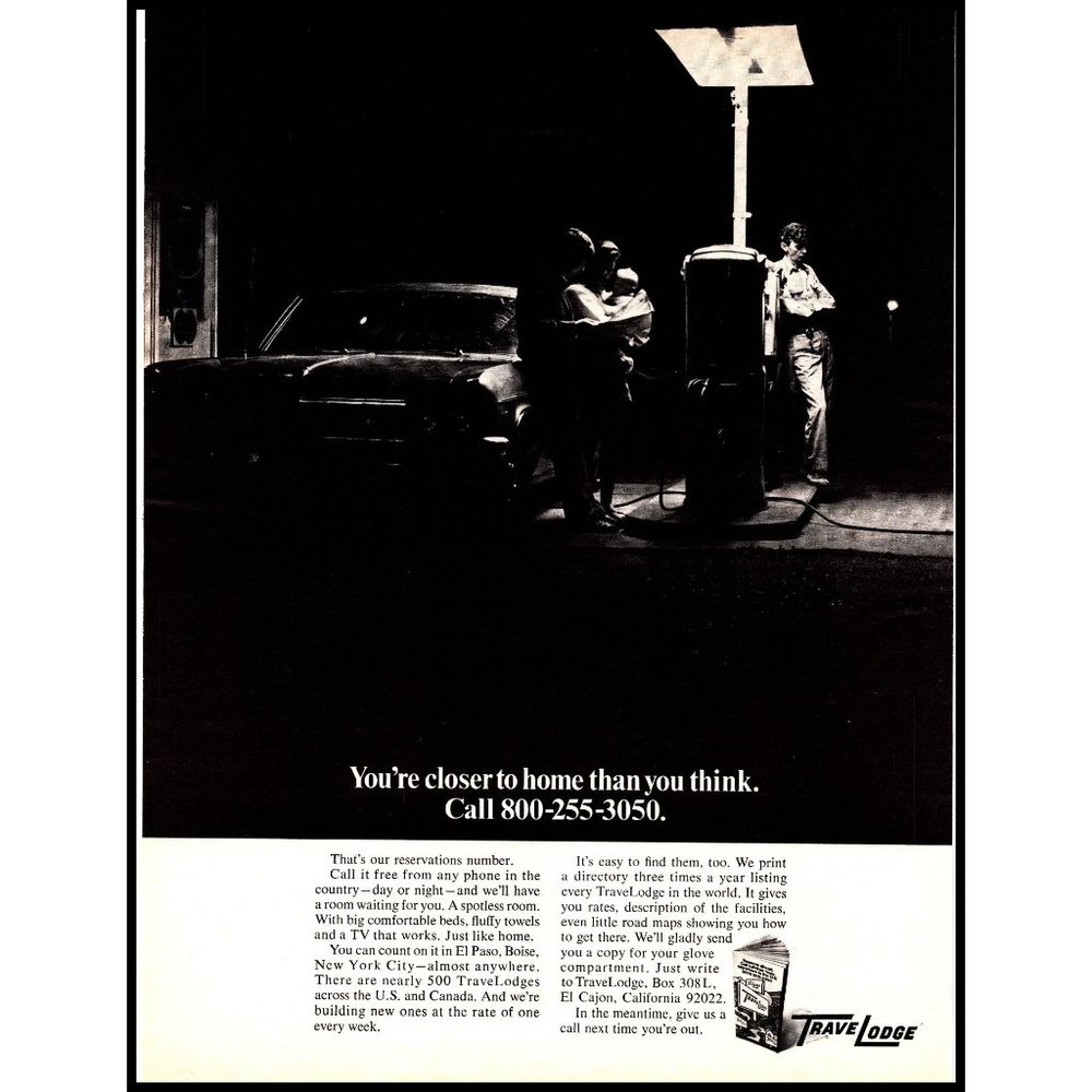 1970 Travelodge Roadside Hotels Vintage Print Ad Gas Station Directory Wall Art